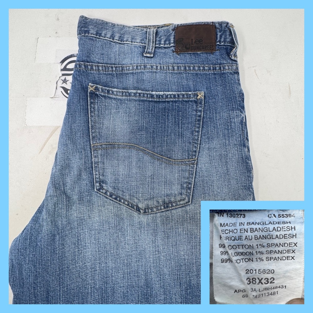 Lee‎ Loose Straight Jeans Mens 38x32 Blue Dungarees Stretch Denim
